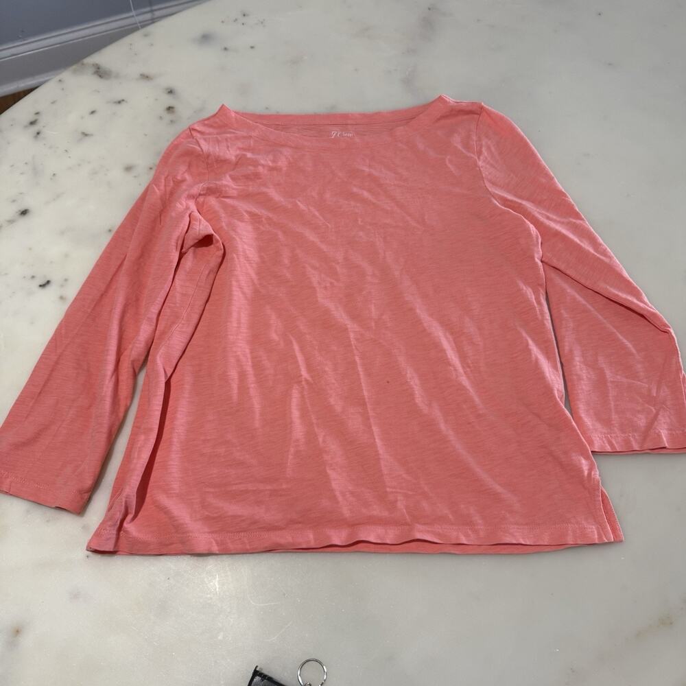 J.Crew Women's M Coral Pink Long Sleeve Slub Cotton Tee T-shirt Lightweight
